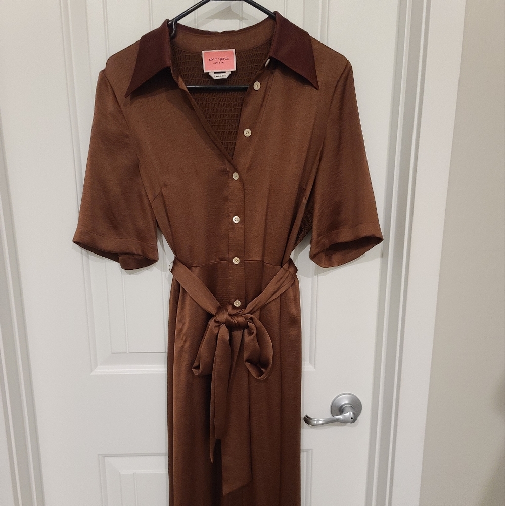 Belted satin midi button dress by Kate Spade